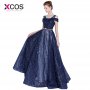 XCOS Vestidos Graduacion 2018 Navy Blue Dress Prom Long Graduation Dresses Bling Evening Gowns Vestido Longo Azul