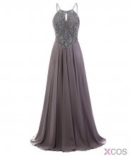 Fashion Spaghetti Grey Long Prom Dress Evening Gown With Backless