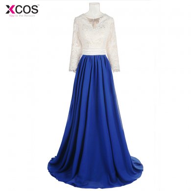 Lace Formal Gowns Custom Size Vestido de Festa Blue Evening Dresses Long Sleeve Plus Size 2018 Evening Dress