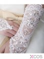 Fingerless Lace Appliques White Bridal Gloves With Rhinestones