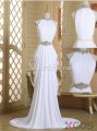 Sexy Column Long Halter Neck Slip White Chiffon Beading Prom Dress CHPD-30986