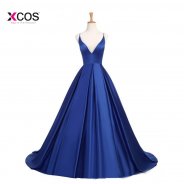 2018 Sexy V neck Spaghetti Straps Royal Blue Formal Dresses Criss Cross Back Pleats Long Dress Prom Party Evening Wear