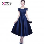 XCOS New Arrival 2018 Short Red Bule Color Prom Dress Elegant Party Women Evening Dresses Lace Tulle vestidos de graduacion