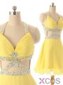 Simple Dress 2015 Short Prom Dresses, Sexy Beading Halter Yellow Prom Dresses, Homecoming Dresses CHPD-7102