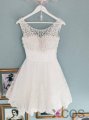 Simple Dress Short Pearl Prom Dresses, 2015 A-line White Lace Prom Dresses, Homecoming Dresses, Evening Dresses, Wedding Reception LAPD-7095