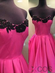 Simple-dress Elegant Sweetheart Hot Pink With Black Beading Knee-Length Homecoming Dresses Prom Gowns Evening Dresses CHHD-70837