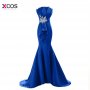 Royal Blue Mermaid Evening Dresses Long 2018 Elegant Satin Lace Applique Beads Women Dresses Evening Party Prom