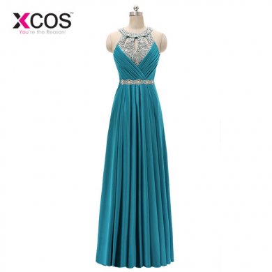 XCOS Sexy Long Evening Dress Halter Evening Gowns Sleeveless Elegant Prom Party Formal Dresses 2018 Vestido de Festa