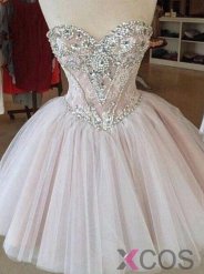 Simple-dress Luxurious A-line Sweetheart Tulle Beaded Homecoming Dresses/Sweet 16 Dresses/Party Dresses/Cocktail Dresses TUHD-70813