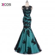 Robe Longue Scoop Neck Mermaid Black Lace Evening Dress Floor Length Applique Women Formal Party Gown Long Trumpet Prom Dresses