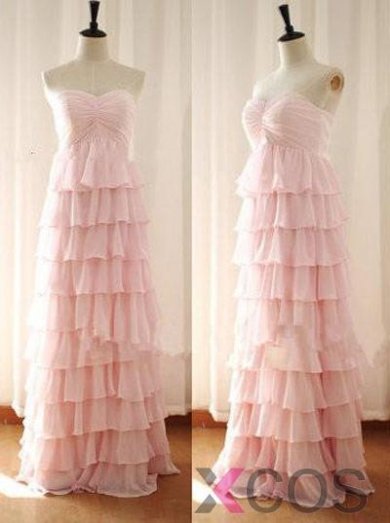 2015 Elegant A-line Sweetheart Floor Length Frill Chiffon Ruched Bridesmaid Dress CHPD-7234