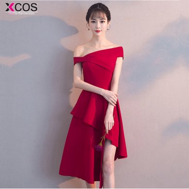 burgundy Cocktail Dresses Asymmetrical Sexy Women 2018 Sleeveless Short Vestidos Red off the shoulder Women Cocktail Dresses