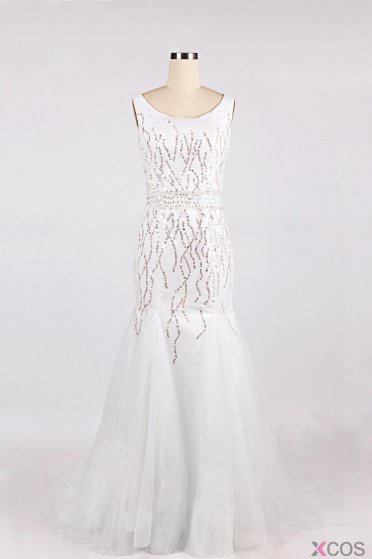 Simple Dress 2015 Wedding Dresses, Scoop Mermaid Wedding Dresses, Long Sequined Wedding Dresses TUWD-7069