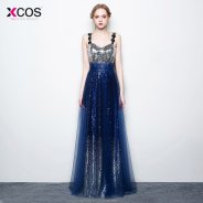 Sexy Sleeveless vestido de fest Formal Evening Party Gowns Sequined Long Bling Sliver Blue Gradient Prom Dress 2018