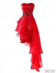 Modern Sweetheart Embroidery Asymmetry Red Prom Dress Party Gown