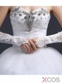 White Satin Appliques Bridal Gloves For Wedding Party