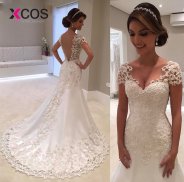 XCOS Vintage Mermaid Lace Wedding Dresses 2018 Robe De Mariee Backless Bridal Gowns Handmade Sexy Wedding Gowns