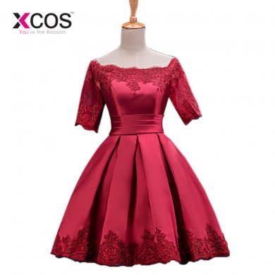 Cocktail Dresses Jersey Women Girls Graduation Dress Homecoming Embroidery Above Knee Party A-line Evening Dress Short Sleeves