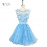 Knee length Short Evening Dress Sleeveless Blue A Line Party Gown Girls Homecoming Graduation Formal Prom Dresses