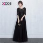 XCOS Elegant Long Eveing Dress Lace Navy Blue 2018 robe sirene robe Custom Made Formal Party Dresses Robe De Soiree