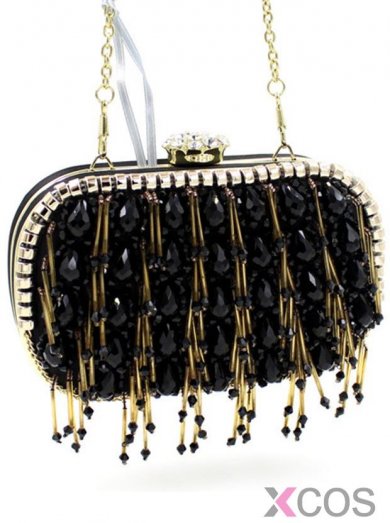 Black Tassel Rhinestone Clutches and Evening Handbags