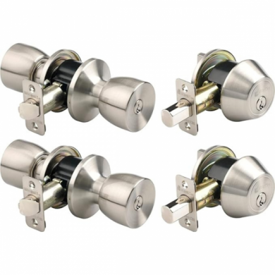 Nicknow Bell Style Keyed Entry Door Knob and Single Cylinder Deadbolt Set