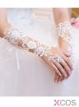 White Lace Elbow Length Bridal Gloves With Rhinestones