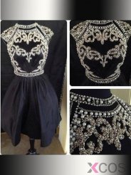 Simple-dress Handmade Beaded Capped High-neck Dark Navy Short Homecoming Dresses.Cocktail Dresses CHHD-70723