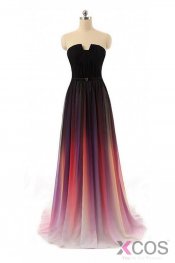 Black Navy Blue Ombre Chiffon Long Prom Dress