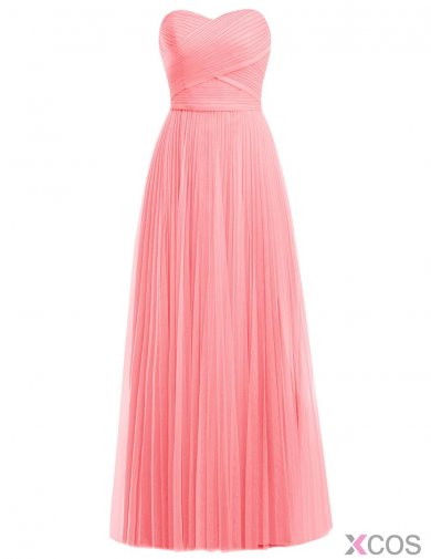 Elegant Sweetheart A-line Long Coral Prom Dress Party Gown