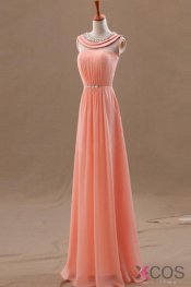 Blush Pink Chiffon Empire Long Prom Evening Dresses ED0706