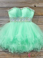 Simple-dress Elegant A-line Strapless Short Tulle 2015 Homecoming Dresses/Sweet 16 Dresses/Party Dresses TUHD-7402