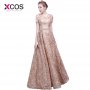 XCOS With Pockets Fashion Khaki Lace Prom Dress Simple Floor-length Party Formal Evening Gown Vestido de Longo 2018