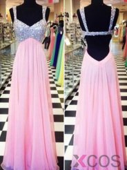 2015 Fashion A-line Sweetheart Backless Floor-length Chiffon Sequin Prom Dress CHPD-7327