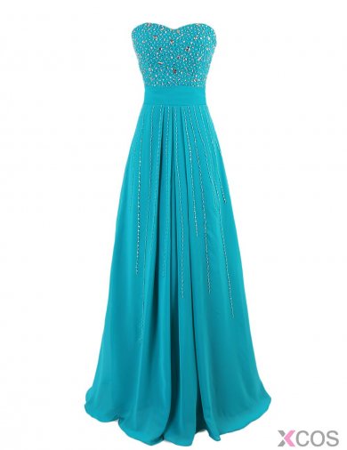 Elegant Sweetheart Beading A-line Long Blue Prom/Evening Dress