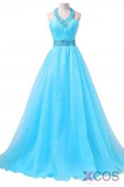 2016 Newest Ice Blue Long Chiffon Beaded Formal Prom Dresses OK29