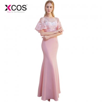 XCOS Pink Prom Dresses Robe De Soiree 2018 Lace Prom Dress Real Photo Mermaid Prom Dresses Long Vestido De Festa