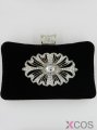 Black Women Clutches Handbags With Rhinestone Flower