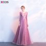 Sexy Evening Dress 2018 V-Neck Pearls Flower Open Back Long Evening Dresses Party Elegant Vestido De Festa Lace Prom Gowns