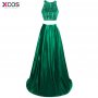 Emerald Green Two Piece Prom Dresses 2018 A-Line Beading O Neck Robe De Soiree Custom Made Special Occasion Long Evening Gown