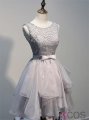 Elegant Scoop A-line Ruffles Lace Appliques Grey Short Homecoming Dresses Party Gowns CHHD-7102