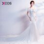 XCOS Sexy White Wedding Dress Mermaid 2018 Real Price Lace Wedding Gowns Royal Train Shop Online China vestido branco