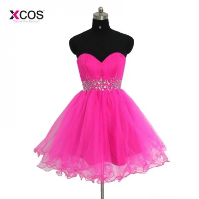 2018 Hot Pink Organza Sweetheart Short Homecoming Dresses For Junior Crystals Above Knee Mini Graduation Gown High Quality