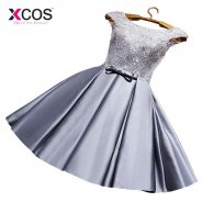 XCOS Homecoming Dress Cheap Red a Line Mini Appliques Cocktail Party Dress Above Knee Cheap Gray Short Lace Homecoming Dress