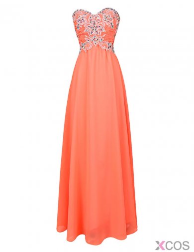 Elegant Sweetheart Beading Long Coral Prom/Evening Dress