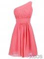 Hot Selling One Shoulder Knee Length Chiffon Core Bridesmaid Dress