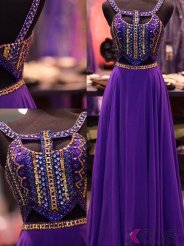 Fashion A-line Scoop Purple Prom Dress With Beading