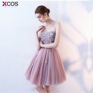 Dust Pink 2018 vestidos de graduacion Party Gowns Beaded Crystal Homecoming Dresses Strapless Short Graduation Dress