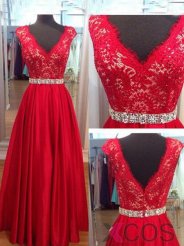 Simple-dress Elegant Lace V-neck Long Red Prom Dresses/Evening dresses/Formal Dresses LAPD-7646