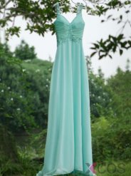 Fashion A-line Sweep Train Straps Prom Dress With Beading